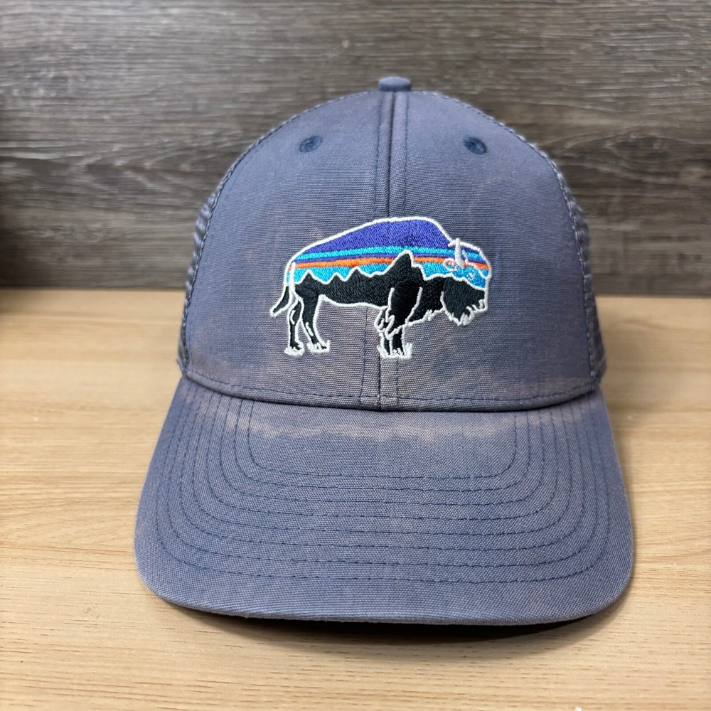 Patagonia Hat Cap Snap Back Blue Gray Fitz Roy Bison Trucker Outdoors Hiking